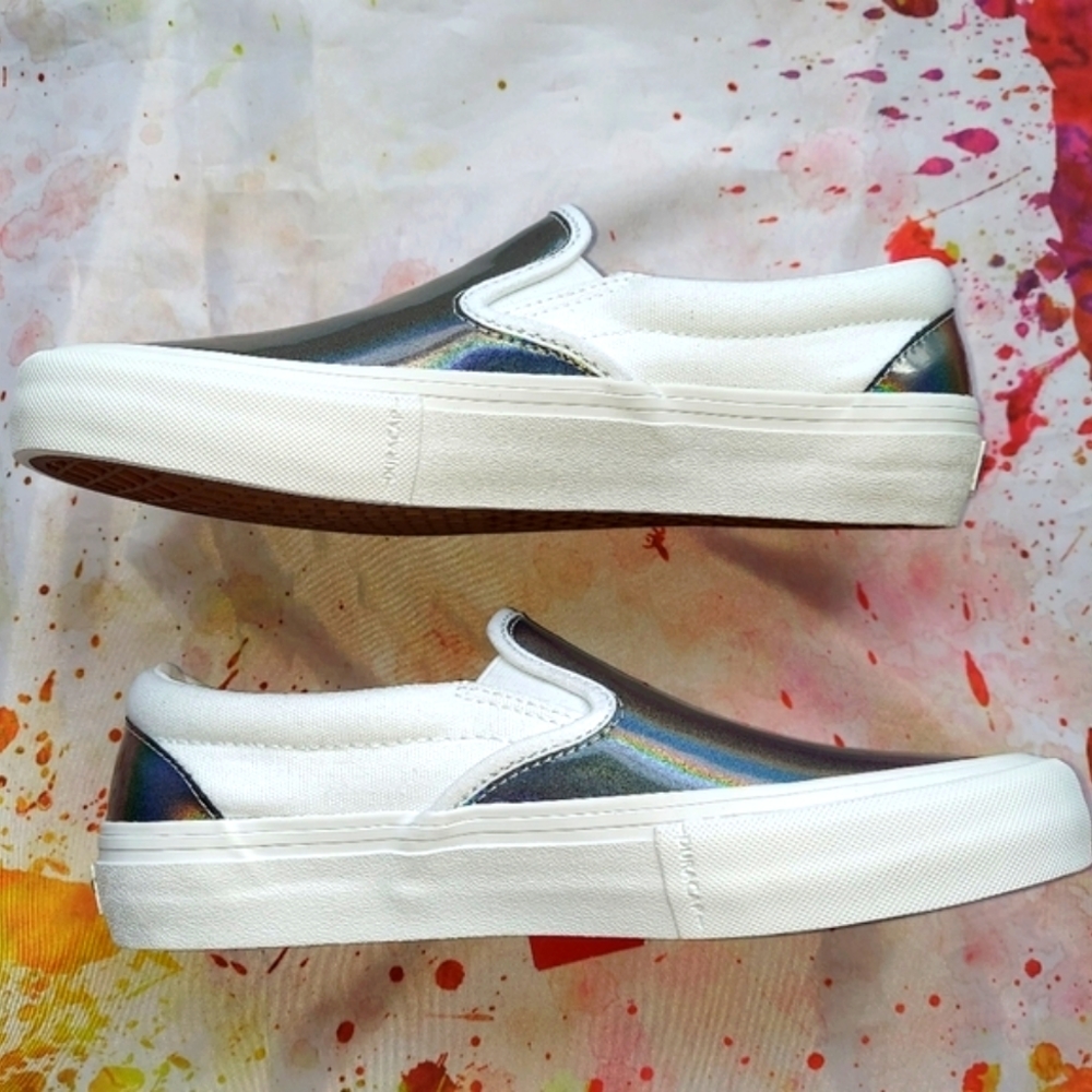 Silver Metallic Rainbow Slip on Vans - Picture 5 of 6